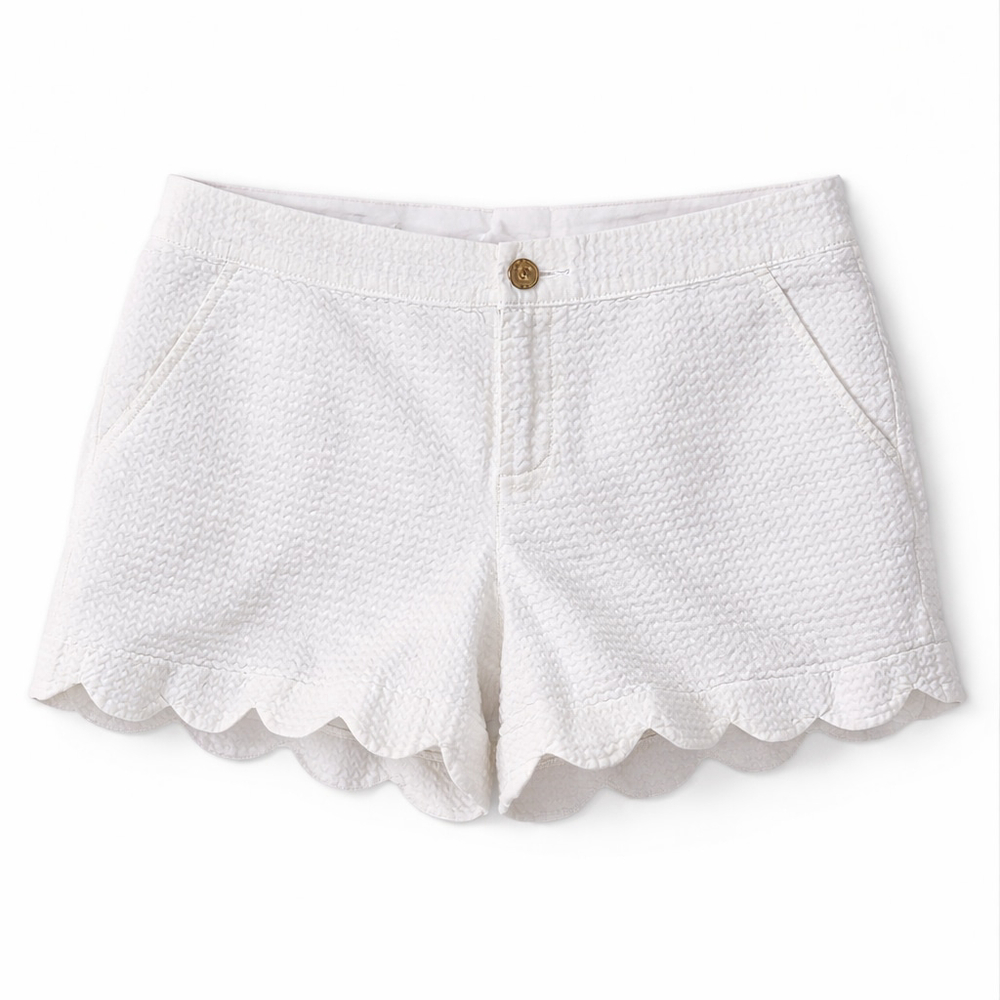 Lilly Pulitzer Buttercup Shorts White Textured Scallop Hem Size 6 Summer - Picture 2 of 10